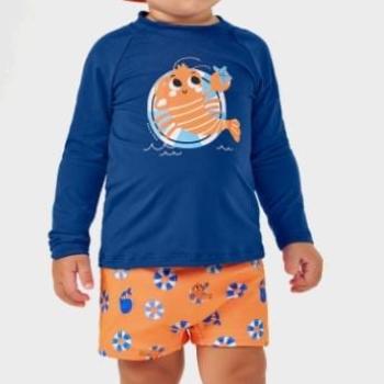 Conjunto Kiko e Kika Masculino Bebê Uv 50+ 14508 Camiseta Manga Longa/Sunga M ao G 43918