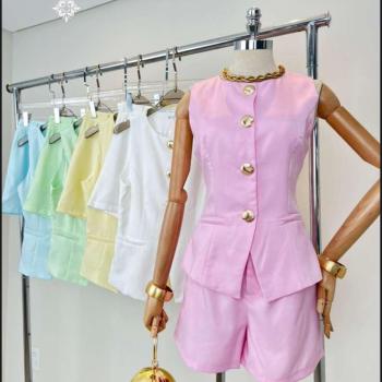 Conjunto Feminino Short e Blusa Botões dourados 463 49215