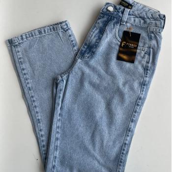 Calça Feminino Wide Leg Com Brilho Lavagem Clara Importado SC 51377