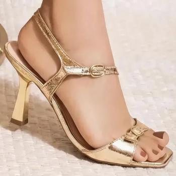 Sandalia Salto Medio Fino Mariotta Feminino Dourado 30245 51960