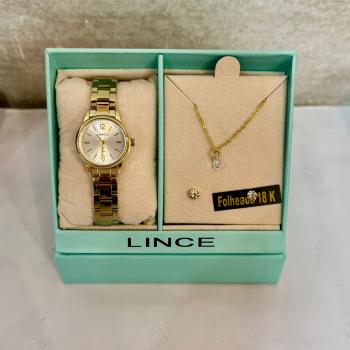 Relógio Lince Feminino Dourado Mostrador Branco Com Kit Colar e Brincos LRGM086L25 51509