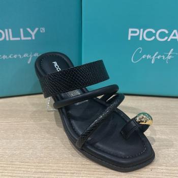 Sandália Piccadilly Feminina Rasteira 508083 Preta 50579