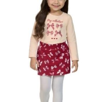 Conjunto Kaiani Feminino Infantil 12301 Blusa Manga Longa/Shorts Saia 4 ao 10 44349 k26