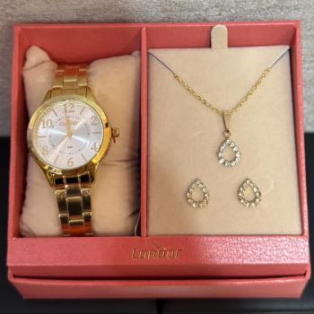 Kit Relógio Condor Dourado Feminino Com Brinco e Colar CO2035NIV/K4K 51047