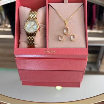 Relógio Feminino Condor Dourado Com Kit Colar e Brincos CO2035NFT 51743