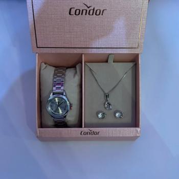Kit Relógio Condor Prata Feminino Com Brinco e Colar CO2035OAI/K4K 50673