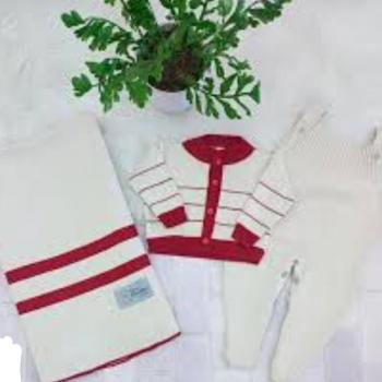 Saída Maternidade Cia do Neném 6059 Listrado Tricot 3 Peças 43178