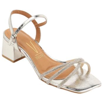 Salto Bloco Medio  Vizzano 6CM C/Acabamento Metalizado Prata com Tiras de strass 6579206 52045