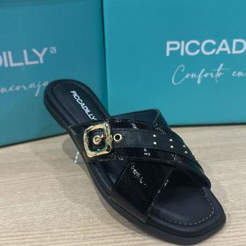 Sandália Piccadilly Feminina Rasteira 508084 Preta 50580