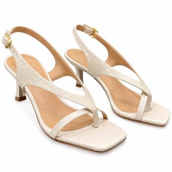 Sandália Salto Medio Fino Ramarim Feminino Off white  26237203 52212