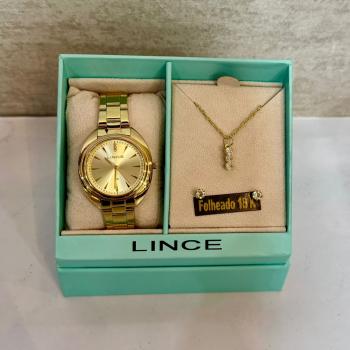 Relógio Lince Feminino Dourado Com Kit Colar e Brincos LRGM049L36 51088
