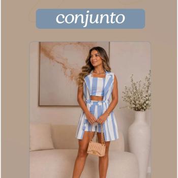 Conjunto Feminino Importado SC Cropped, Short e Colete Listrado 51839