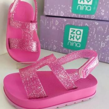 Sandália Zanynina Feminina Hit 19312 Rosa Floral Médio/Glitter 43236