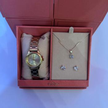 Kit Relógio Condor Dourado Feminino Com Brinco e Colar CO2035OAH/K4K 50680