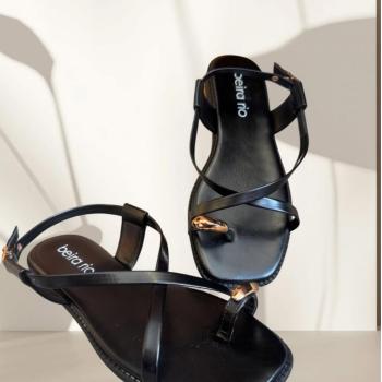 Sandalia Rasteira Feminina Beira Rio Preta  8571100 50196