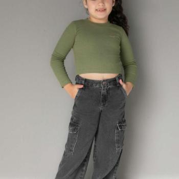 Calça Papa Tuti Feminina Infantil Wide Leg Cargo 126356 4 ao 10 44660 k26