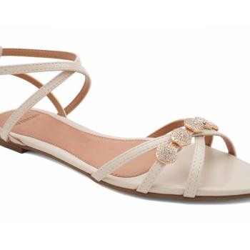 Sandália Rasteira La Femme Feminina Bico Folha Off White/Cristal 700026872 51984