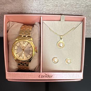 Kit Relogio Feminino Condor Dourado C/ Colar e Brinco CO2035OAM 50810