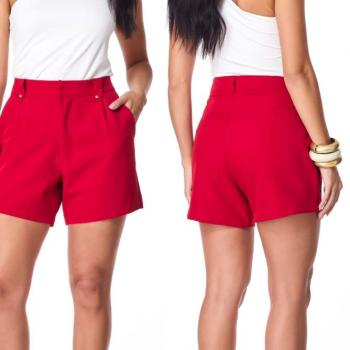 Short One Jeans De Alfaiataria Com Pregas Feminino 02377101 Vermelhor 48751