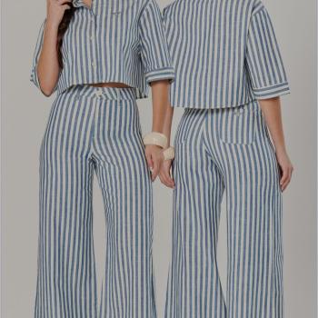 Calça Max Denim Feminina Pantalona em Listras 6958 49525