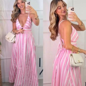 Vestido Feminino Listrado Decote V 49235