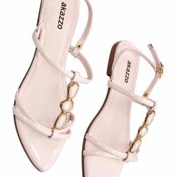 Sandália Rasteira Akazzo Feminina 4530ME Bico Folha Off White 52057