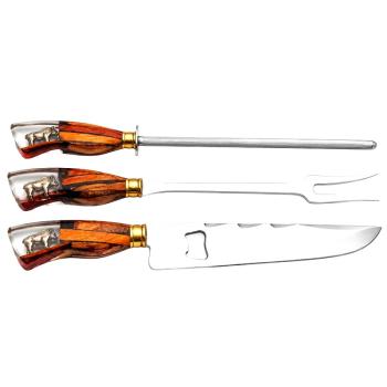 AeF - Tri Conjunto Faca Churrasco, Chaira e Garfo 10 Pol Cabo Resina Aço Inox 3mm