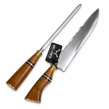 AeF - Conjunto Churrasco Faca e Chaira 10 Pol 2mm Aço Inox