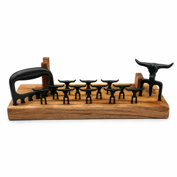 AeF - Kit Petisco 12x Garfinhos + 1x Tridente + 1x Garra de Urso + 1x Base em Mogno com Suporte para Faca 44x16cm