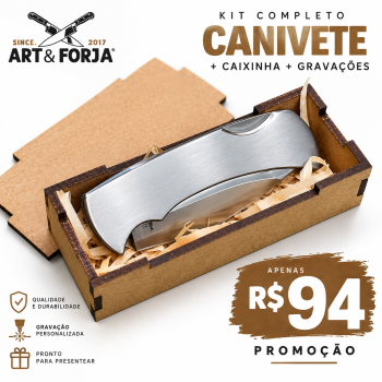 AeF - Promo Caixa + Canivete 3 Pol com clip Personalizados Aço Inox