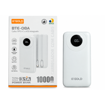 AeF - Power Bank BTE-08A 10000mAh - cabo tipo C e Lightning Integrados