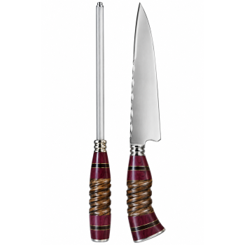 ELMO - Conjunto Faca FJ e Chaira 10 Pol Cabo Madeira Aço Inox 3mm