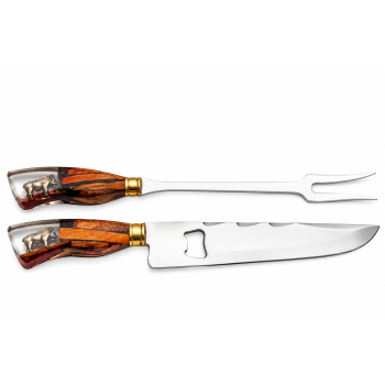 AeF - Conjunto Faca Churrasco e Garfo 10 Pol Cabo Resina Aço Inox 3mm