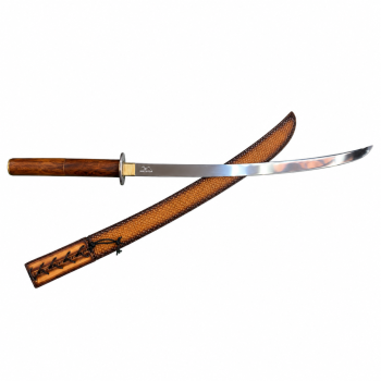 AeF - Espada Katana 25 Pol bainha em couro Aço Inox