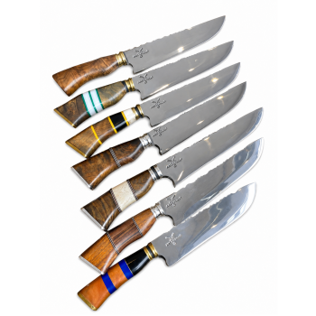 AeF - Faca Churrasco 8 Pol 2mm Mosqueado Espigão Cabo Madeira ou Variado Inox