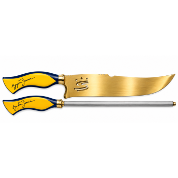 AeF - Conjunto Faca Picanheira Gold e Chaira Ayrton Senna 10 Pol Cabo Resina Aço Inox 3mm