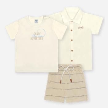 CONJ CAMISETA,BERMUDA E CAMISA NT/MR CAMURCA/OFF WH