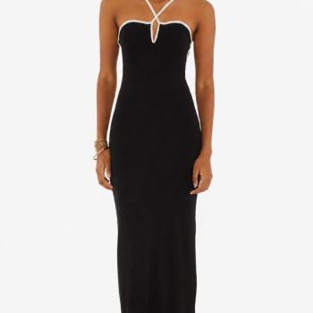 VESTIDO DECOTE V BICOLOR - P