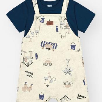 CONJ CAMISETA E JARDINEIRA AZ MARINHO/BG CAFE