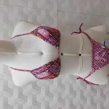 BIQUINI DUPLA FACE ESTAMPADO AZUL E ROSA MANDALA TAMANHO M - AMELIE