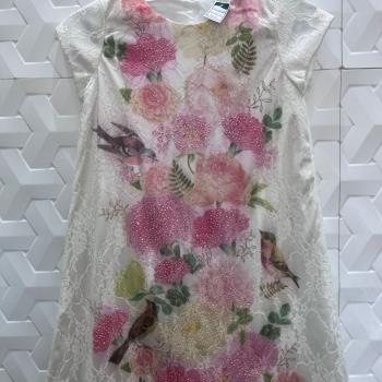 VESTIDO BRANCO DE RENDA C/ ESTAMP FLORAL FEM TAM 12 - PETIT CHERIE
