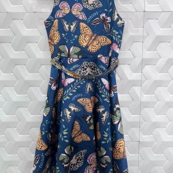 VESTIDO AZULMARINHO ESTAMP BORBOLETAS FEM TAM 10 - PETIT CHERIE