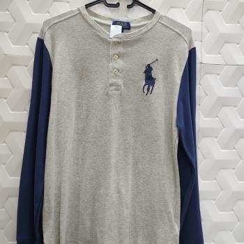 CAMISA DE MANGA LONGA POLO  CINZA COM MANGA AZUL MASC TAM 16 - RALPH LAUREN