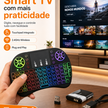 Mini Teclado Sem Fio com Touchpad para Smart TV, TV Box, PC, Notebook e Android – Controle Wireless Compacto Plug and Play USB Receptor 2.4GHz Multimídia Portátil