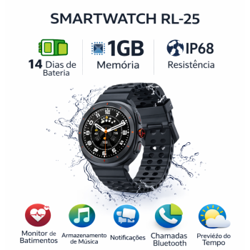 Smartwatch Relógio Inteligente Bluetooth Chamada IP68 Prova D’Água Tela Full Touch Monitor Cardíaco Android iPhone Bateria 14 Dias RL-25*