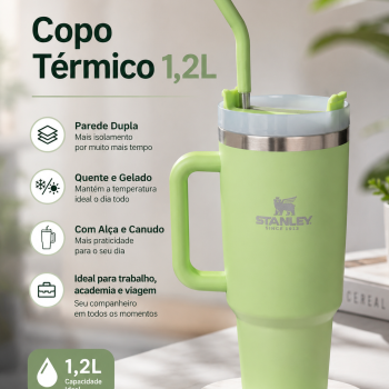 Garrafa Térmica 1200ml Inox com Alça Tampa e Canudo Quente e Gelado Rosa Estilo Stanley