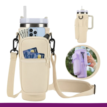 Bolsa Porta Garrafa Térmica com Alça Ajustável e Bolso com Zíper Porta Squeeze Garrafa de Água Academia Escola Caminhada Uso Diário**