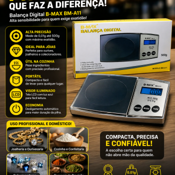 Balança Digital Precisão 500g 0,01g Alta Sensibilidade Portátil Profissional Jóias Cozinha Ourivesaria B-MAX BM-A11**