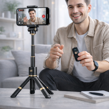 Tripé Estabilizador para Celular Bluetooth com Controle Remoto Extensível Selfie Stick Profissional aGold Pro SLF-22 Vídeos TikTok YouTube
