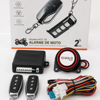 Alarme de Moto Antifurto 12V com 2 Controles Chaveiro Sensor Movimento Sirene Universal A’Gold Plus MCF-20**